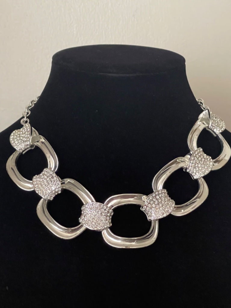 Rlm Solho Crystal Pav Link Necklace In Silver-Tone